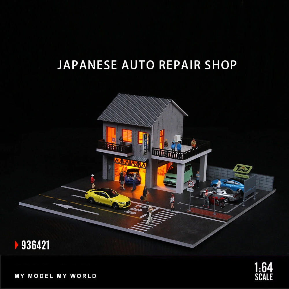 Japanese Style Auto Repair Shop Diorama with LED Lighting