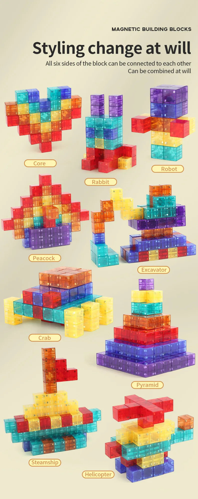 Transparent Magnetic Building Cubes – STEM Learning Construction Set for Kids
