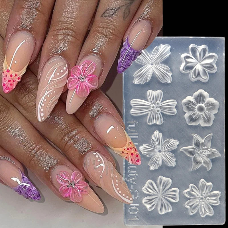 Floral Silicone Nail Art Stencils for 3D Design
