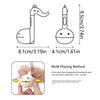 A diagram showing the design and dimensions of an Otamatone mini electronic musical instrument toy.