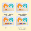 Montessori wooden finger counting math toy showing numbers 5 and 4 equals 9