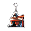 Acrylic keychain featuring a horse design on a piano keyboard.