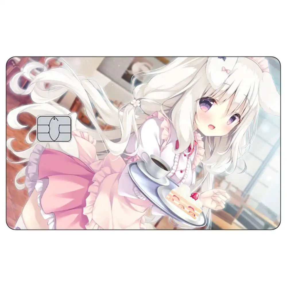 Anime girl with long white hair and pink dress holding a small food item.