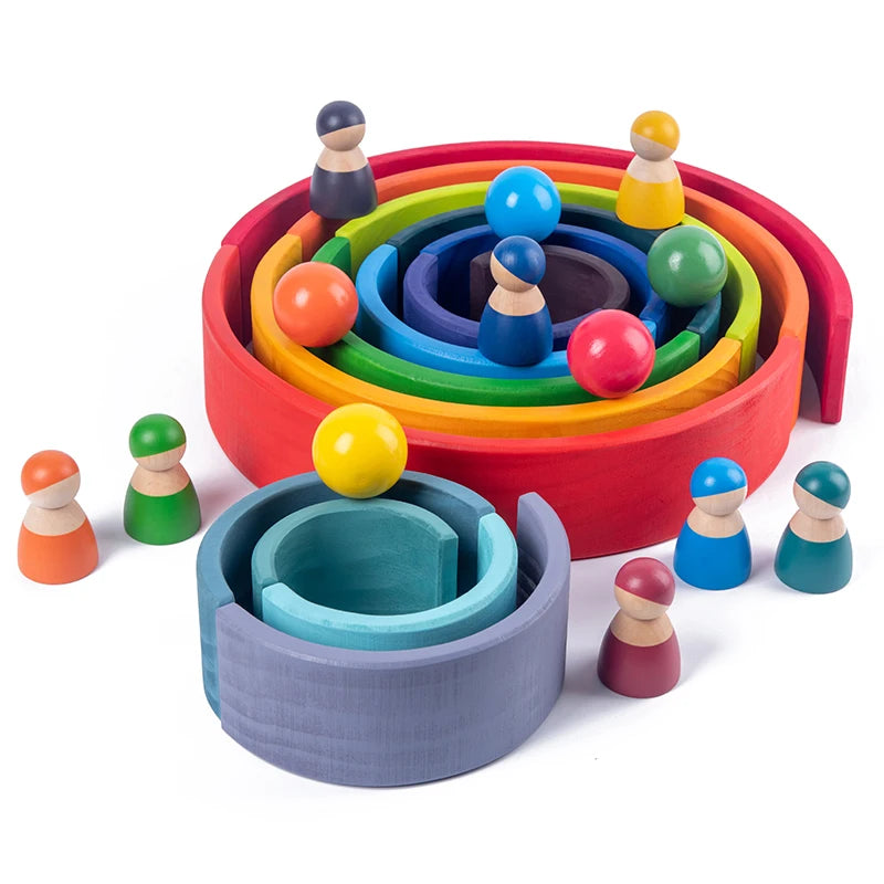 Wooden Rainbow Stacking Blocks for Toddlers & Kids