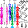 A collection of ergonomic resin diamond art pens with interchangeable stainless steel tips in various colors like pink, purpl