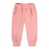 A pink velvet kids tracksuit set featuring a hooded zipper coat and matching pants.