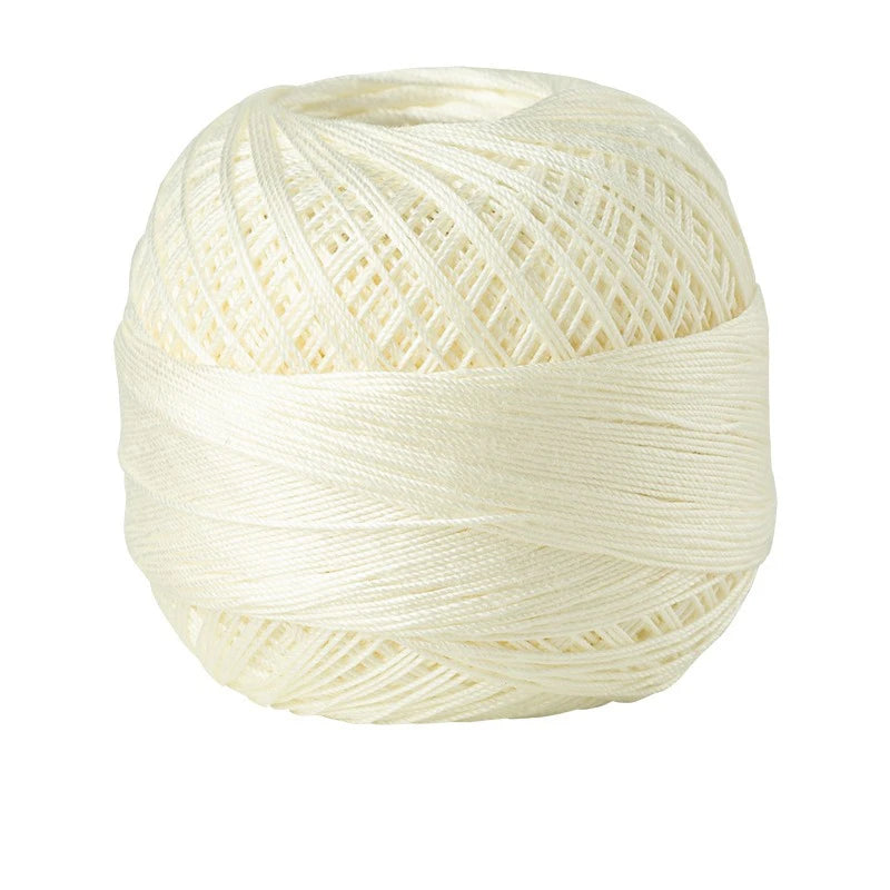 A ball of cream colored 100% cotton crochet thread for tatting and embroidery.