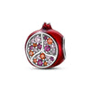 A polished red fruit charm bead set made of 925 sterling silver with zircon stones.