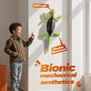 A wall-climbing RC gecko toy is displayed on a white wall, demonstrating flexible movement and bionic mechanical aesthetics.