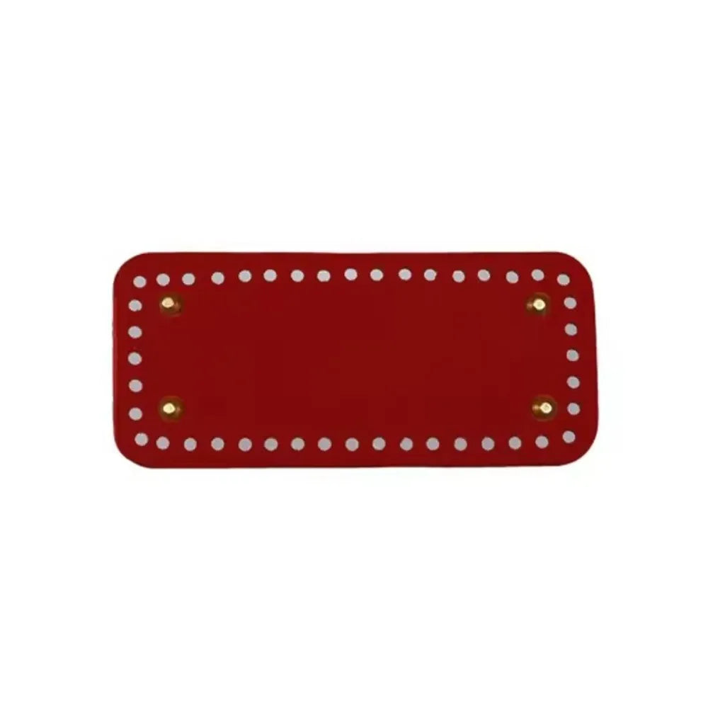 A rectangular PU leather crochet bag bottom with pre-punched holes in a solid red color.