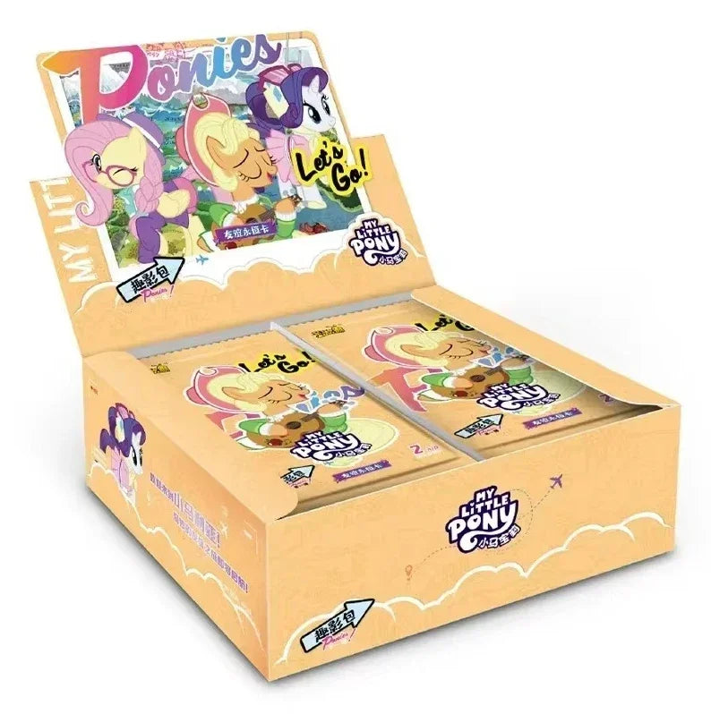 A box containing My Little Pony 40th Anniversary Limited Edition trading cards featuring ponies and text.