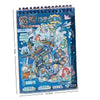 A spiral-bound sticker book featuring spooky 3D scenes and illustrations for creative kids.