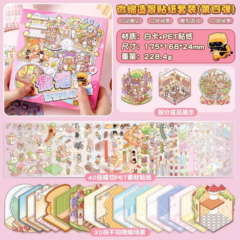 A set of 20 cartoon scene stickers for scrapbooking and journaling, featuring various scenes and elements.