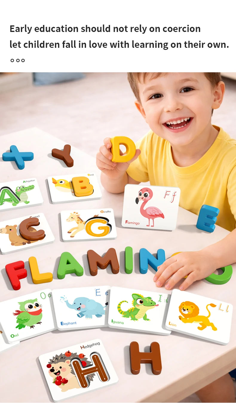 Montessori Wooden Spelling Game with Letter Matching Cards