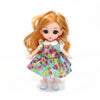 An orange-haired Ball-Jointed Doll princess with a floral dress and white lace collar.