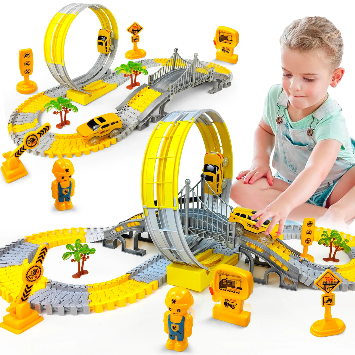 Electric Track Car Toy Set for Kids with Engineering Vehicles