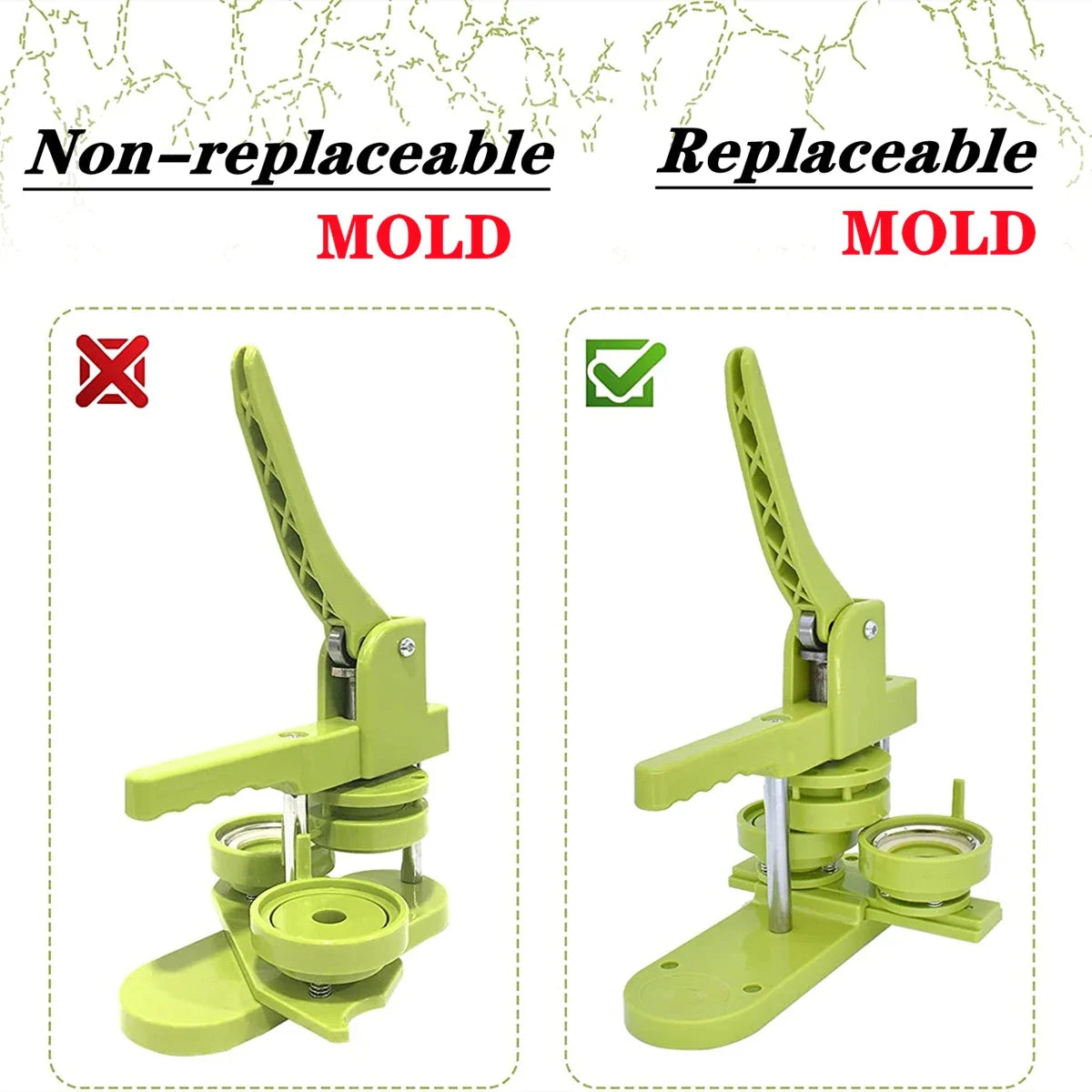 DIY Button Maker Machine Kit with Interchangeable Molds – 5 Sizes