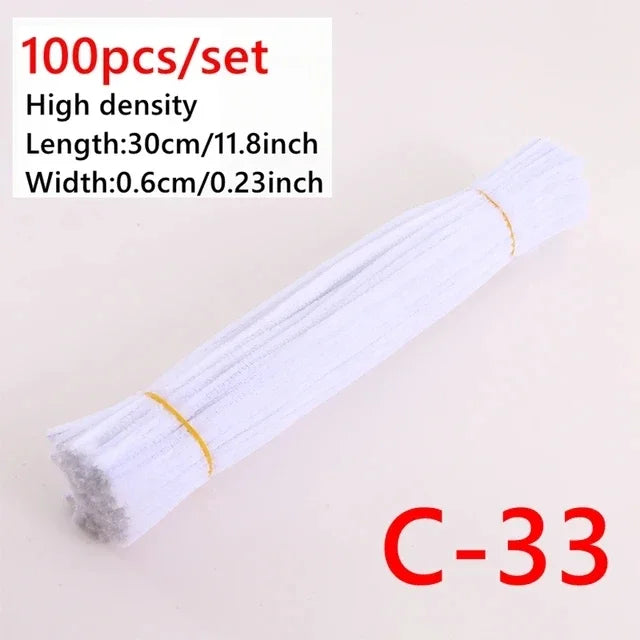A roll of white chenille craft sticks labeled C-33 with dimensions 30cm long and 0.6cm wide.