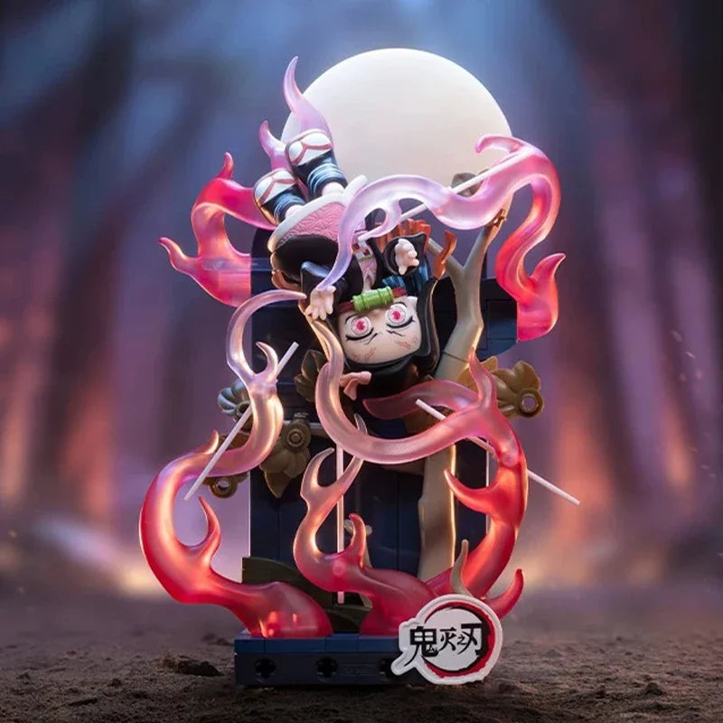 Collectible blind box figures from Demon Slayer Unwavering Resolve Arc featuring a character with pink flames.