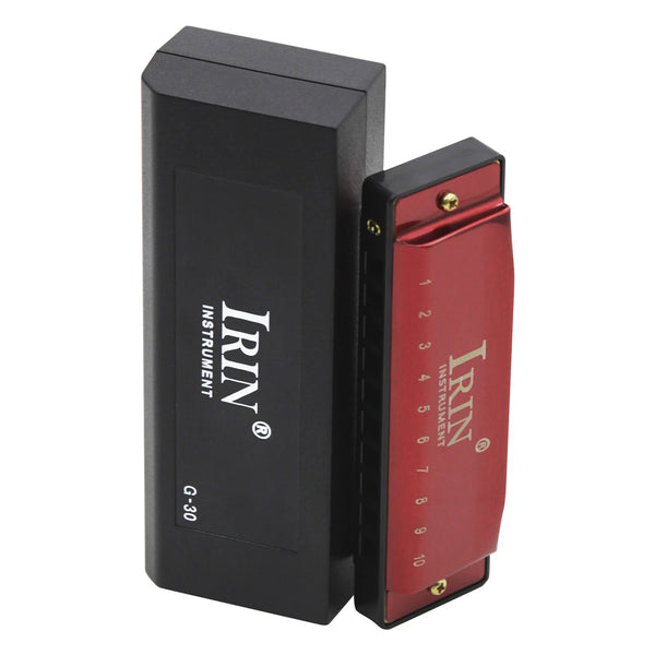Black IRIN G-30 instrument box and red harmonica component.