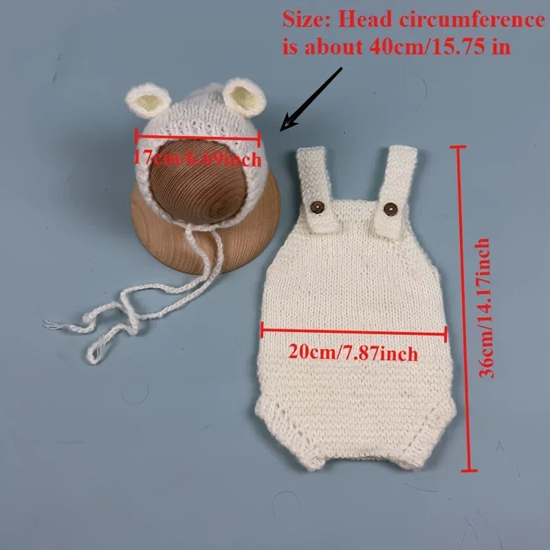 Hand-Knitted Newborn Romper and Hat Set for Photo Sessions