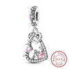 Sterling silver heart charm beads for bracelets featuring an intertwined monogram design