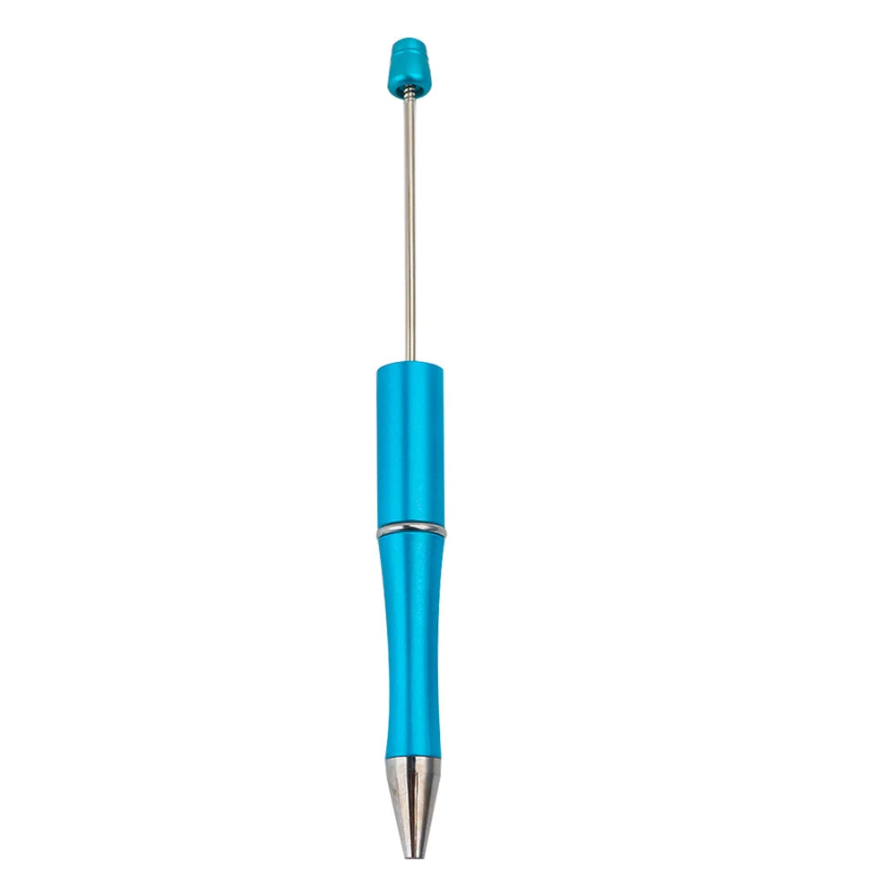 A silver and blue beadable ballpoint pen with a teal body and silver tip.