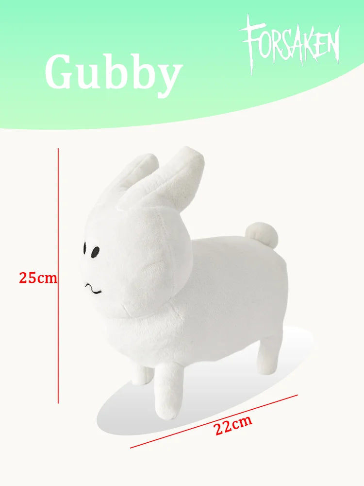 A white plush rabbit stuffed toy with long ears and a small smile, shown in profile.