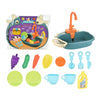 A set of kids electric play dishwasher toys featuring a realistic water cycle and various kitchen utensils.