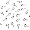 A collection of silver metal eye pins used for jewelry making and DIY crafts.