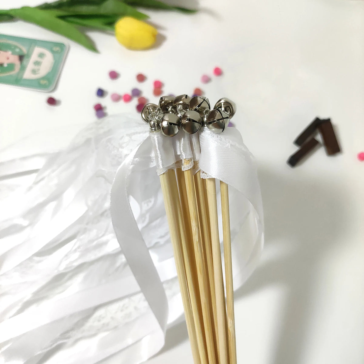 Elegant Ribbon Wands with Bells for Weddings & Celebrations