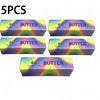 Five individual salted butter stick squishy toys in various colors and packaging.