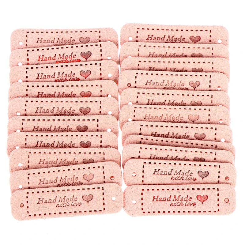Set of 20 PU Leather "Made With Love" Sew-On Tags for Crafts and Garments