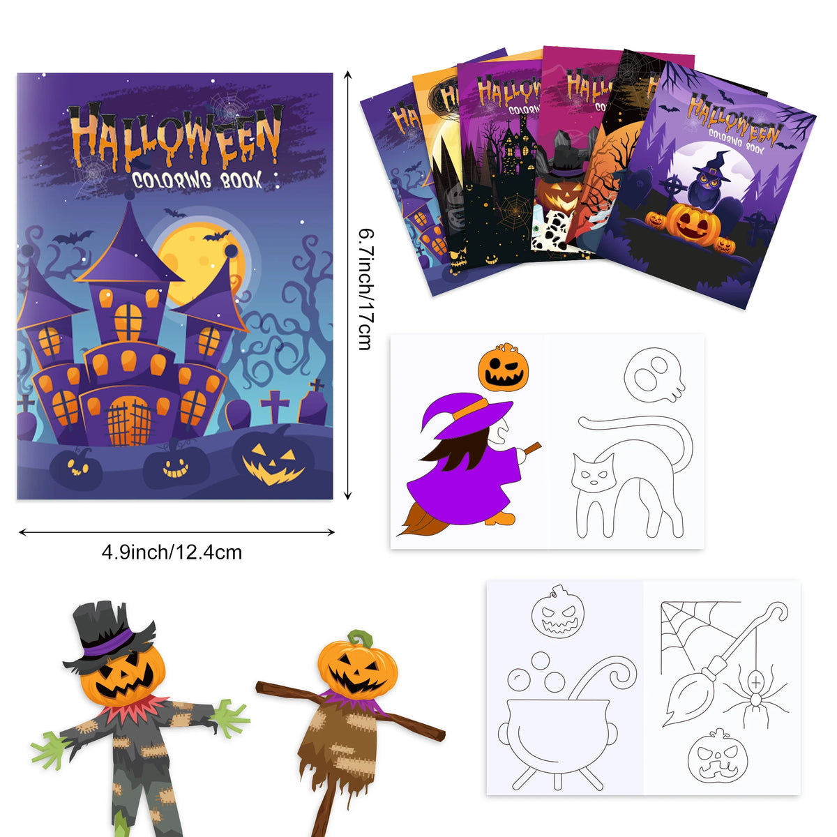 A set of Halloween coloring pages featuring spooky characters and seasonal themes for kids