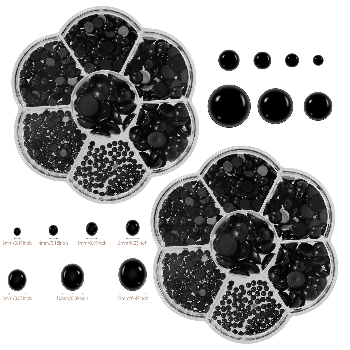 A set of plastic safety eyes and noses in various sizes for dolls and stuffed animals