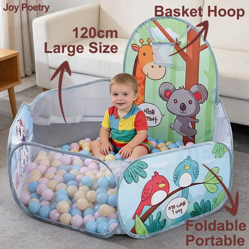 Foldable Kids Ball Pit Playpen with Basketball Hoop