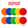 Ten colorful, round stepping stones for sensory and motor skills development.