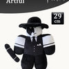 A black and white plush toy resembling a character from a slasher game, featuring a wide-brimmed hat and a coat.