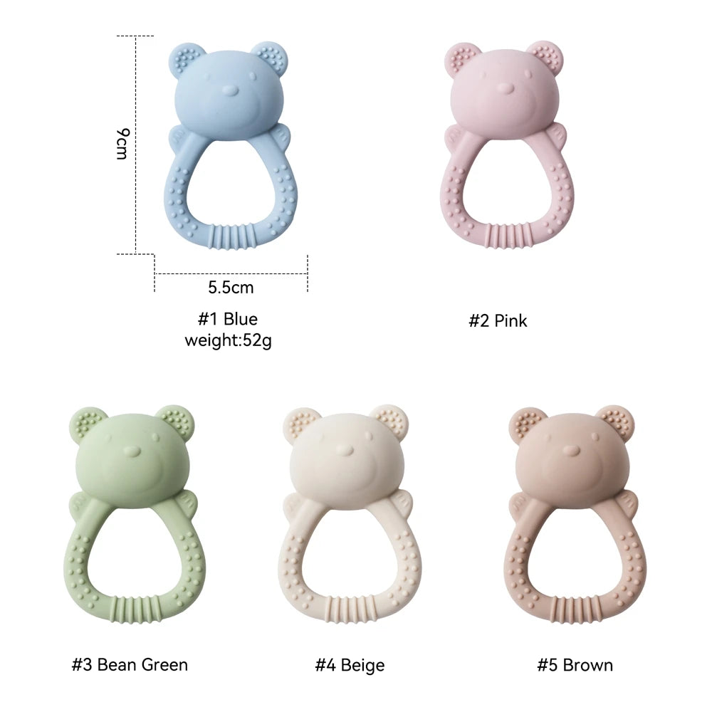Bear-Shaped Silicone Baby Teether with Rattle Handle