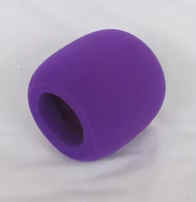 A purple foam windscreen pop filter cover for a microphone.