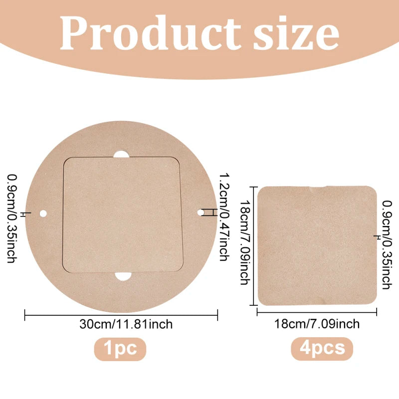 Product size diagram showing dimensions for a pottery wheel bat set, including 1 piece and 4 pieces.