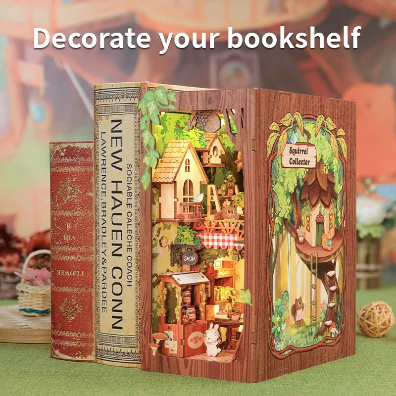 Owl Bookstore Miniature Book Nook DIY Kit with LED Lighting