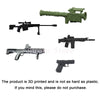 A set of 3D printed military building blocks featuring a gun and helmet accessories.