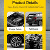 Product details display showing engine, exterior, interior, and simulated rubber tire details of a diecast model car.