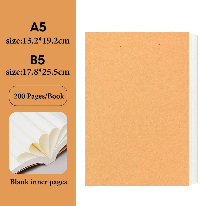 A set of kraft paper notebooks in A5 and B5 sizes with blank inner pages.