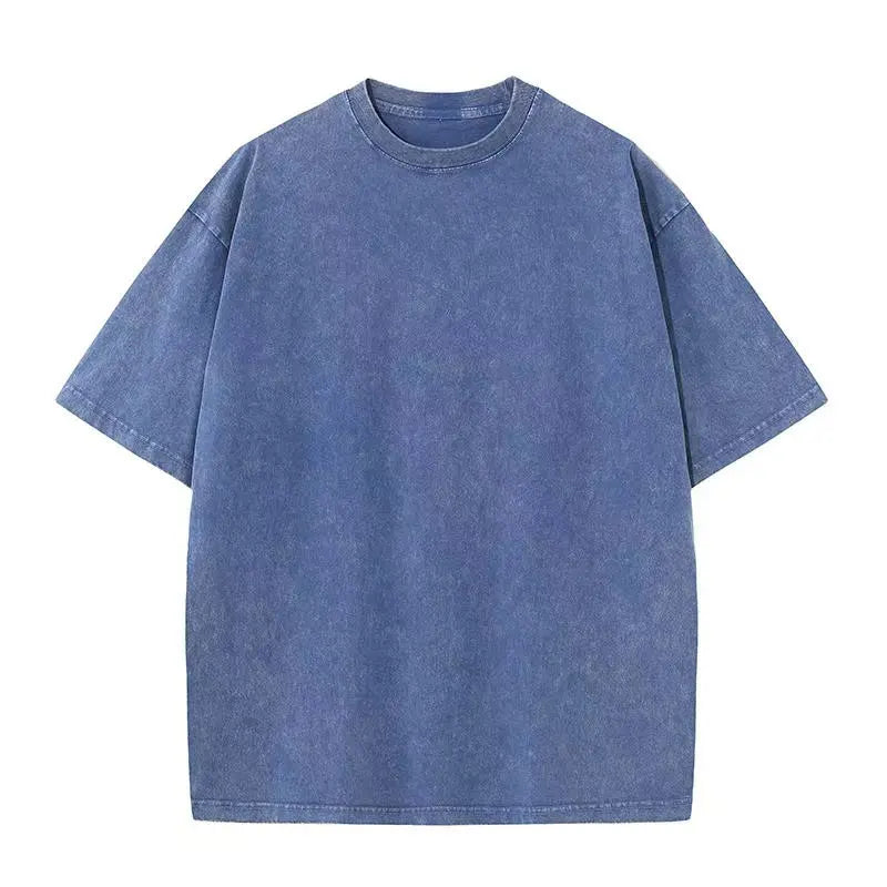 A faded blue men's oversized t-shirt with short sleeves.