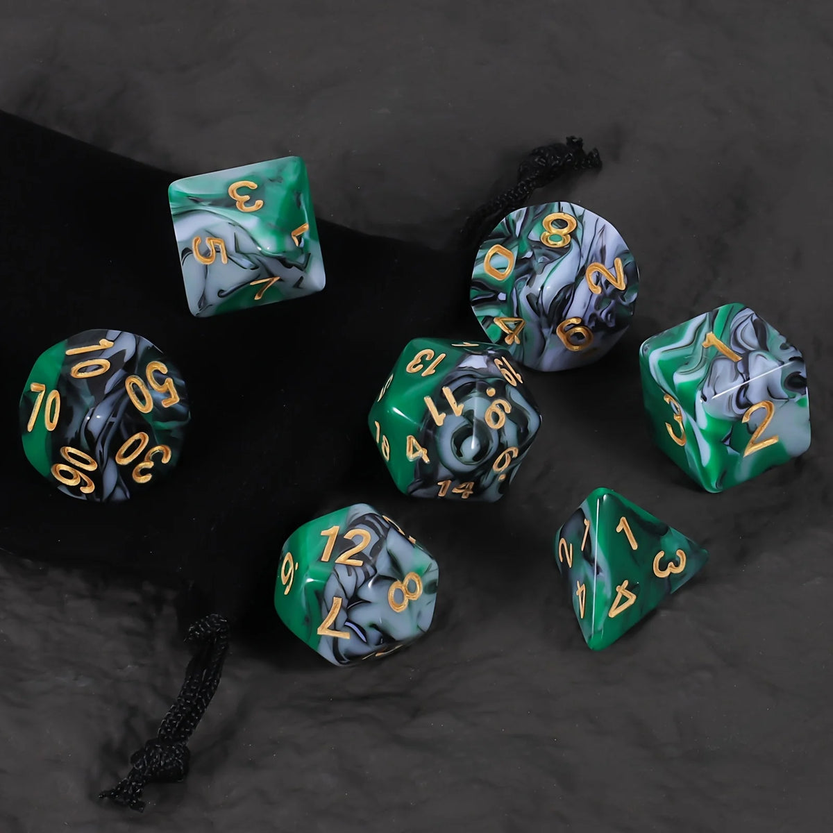 7-Piece Polyhedral Dice Set with Velvet Pouch for Tabletop RPGs
