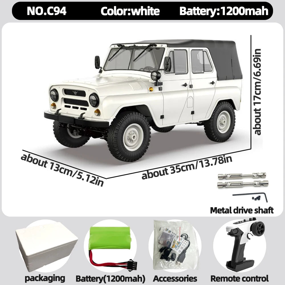 White WPL 1/12 scale 4WD off-road RC rock crawler truck with accessories and battery
