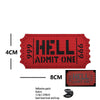 Red tactical reflective patch with the word HELL ADMIT ONE and specifications for size and hook-and-loop features