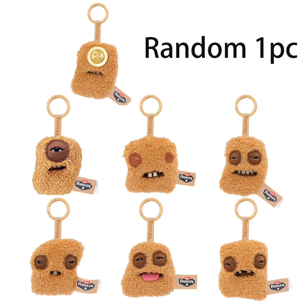 Random 1pc of a brown, fuzzy Fuggler nugget plush keychain charm.